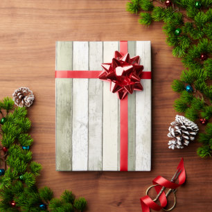Organic Olive Ivory Faux Wood Stripes Christmas Wrapping Paper
