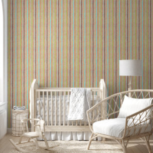 Organic Peach Aqua Vertical Boho Stripes  Wallpaper