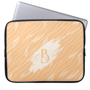 Organic Peach Waves Design, Monogram Customization Laptop Sleeve