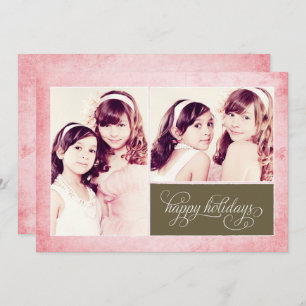 Organic Pink Grunge 2 Photo Holiday Card