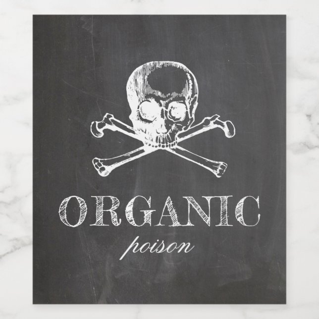 Organic poison. Chalkboard Halloween party. Skull Wine Label (Single Label)