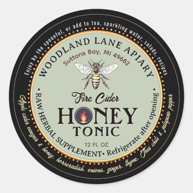 Organic Raw Fire Cider Honey Thai Chili Queen Bee Classic Round Sticker (Front)