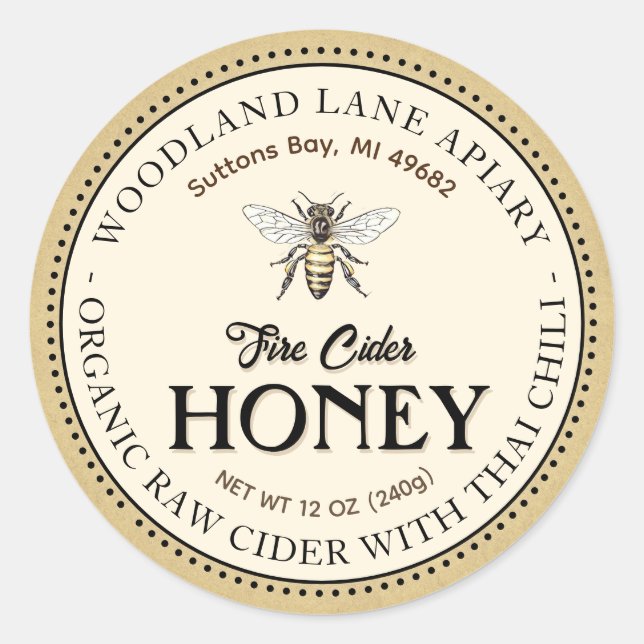 Organic Raw Fire Cider Honey Thai Chili Queen Bee Classic Round Sticker (Front)