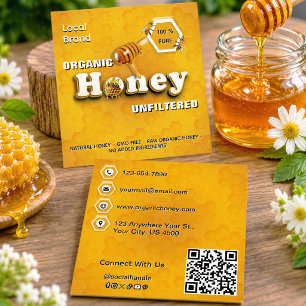 Organic Raw Honey Local Brand QR Code Cute Yellow Square Business Card