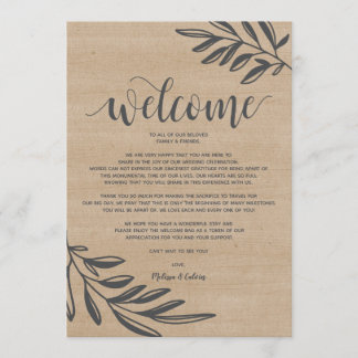 Organic rustic Wedding Welcome and Itinerary card