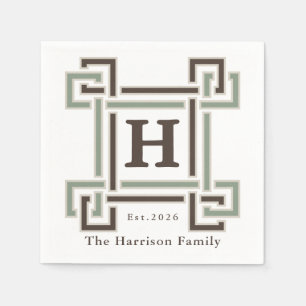 Organic Sage Taupe Monogram Family Name Napkin
