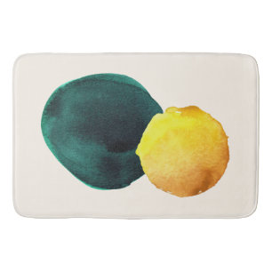 Organic Shape Abstract Watercolor Yellow Green Bath Mat