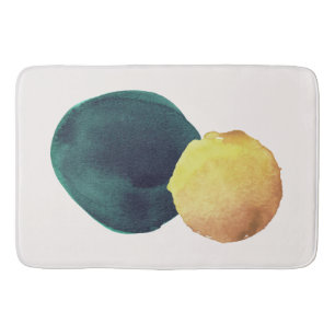 Organic Shape Abstract Watercolor Yellow Green Bath Mat