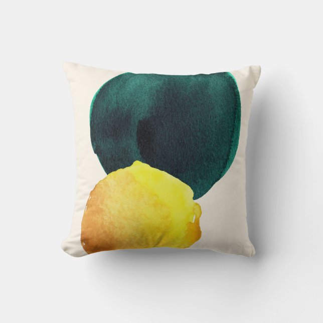 Organic Shape Abstract Watercolor Yellow Green Throw Pillow (Front)