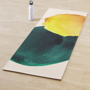 Organic Shape Abstract Watercolor Yellow Green Yoga Mat