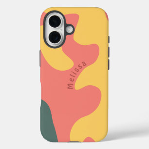 Organic Shaped Pink Coral Green Personalized Name iPhone 16 Case