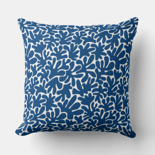 Organic Shapes Abstract 240822 - Indigo Style Blue Throw Pillow