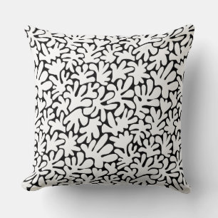 Organic Shapes Abstract 240822 - White on Black Throw Pillow