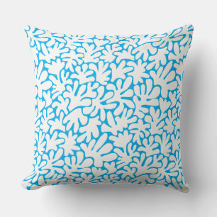 Organic Shapes Abstract 240822 - White on Sky Blue Throw Pillow