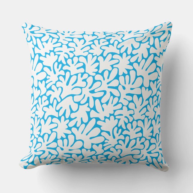 Organic Shapes Abstract 240822 - White on Sky Blue Throw Pillow (Front)