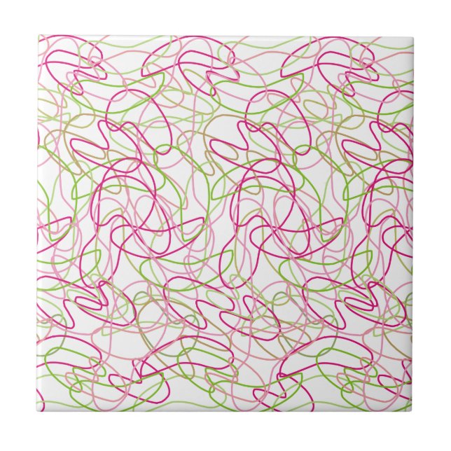 Organic Shapes in Pink, Gold and Green White Backg Tile (Front)