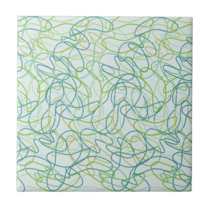 Organic Shapes in Teal, Gold, and Green on Teal Tile