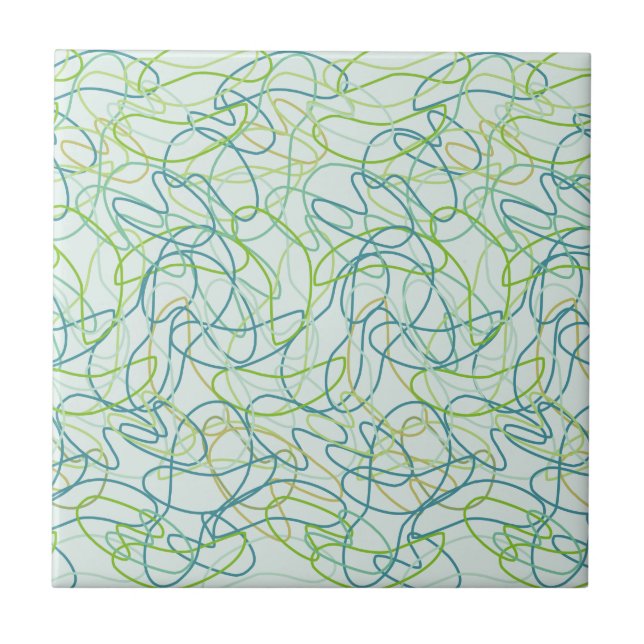 Organic Shapes in Teal, Gold, and Green on Teal Tile (Front)