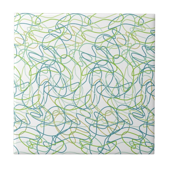 Organic Shapes in Teal, Gold, and Green on White Tile (Front)