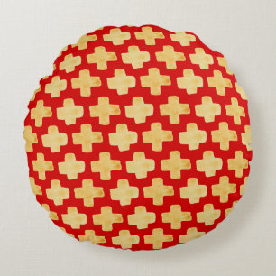 Organic shapes naive pattern with golden crosses o round pillow