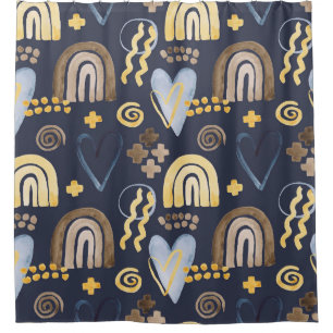 Organic shapes naive pattern with rainbow, heart.