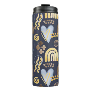 Organic shapes naive pattern with rainbow, heart. thermal tumbler