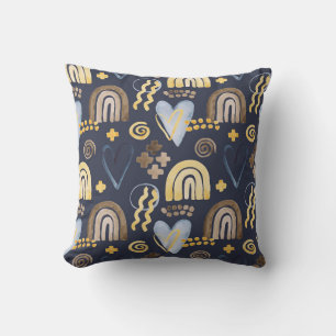 Organic shapes naive pattern with rainbow, heart. throw pillow