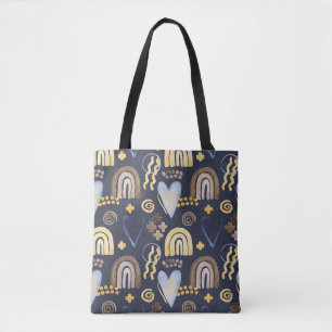 Organic shapes naive pattern with rainbow, heart. tote bag