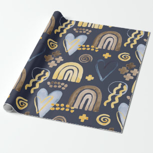 Organic shapes naive pattern with rainbow, heart. wrapping paper