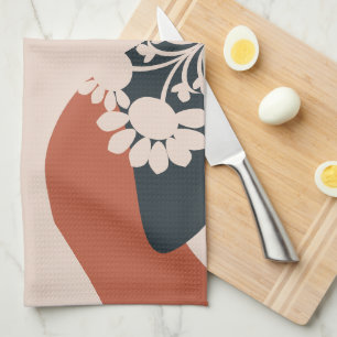 Organic Shapes Warm Tones Bohemian Floral Kitchen Towel