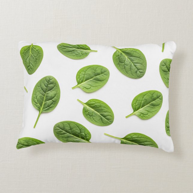 Organic Spinach Leaf Seamless Pattern Accent Pillow (Back)