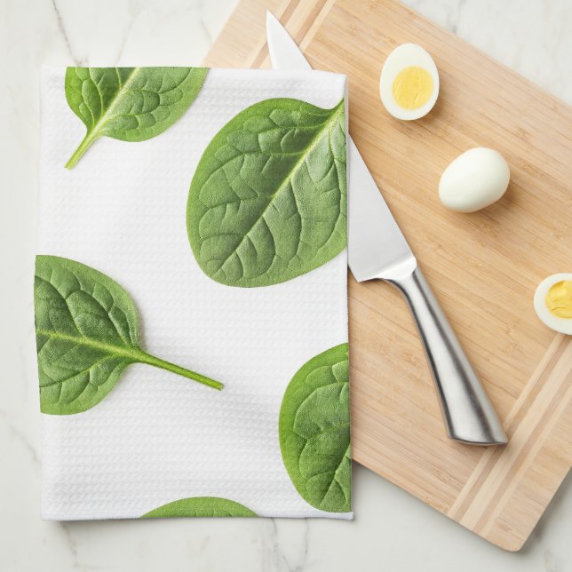 Organic Spinach Leaf Seamless Pattern Kitchen Towel (Quarter Fold)