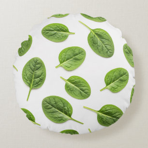 Organic Spinach Leaf Seamless Pattern Round Pillow
