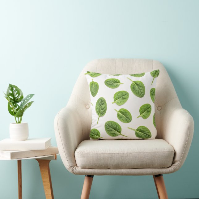 Organic Spinach Leaf Seamless Pattern Throw Pillow (Chair)