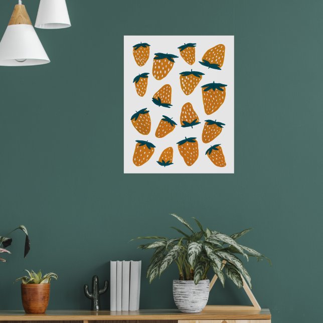 Organic summer strawberries - orange and green poster (Living Room 1)