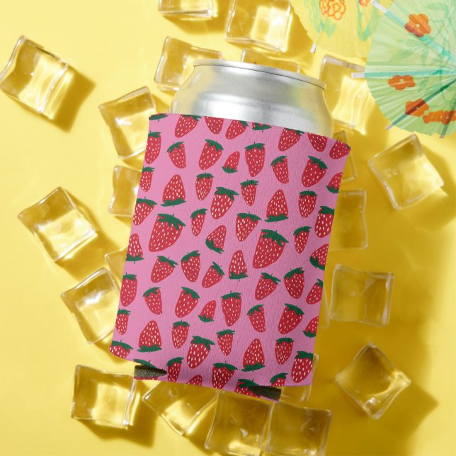 Organic summer strawberries red on pink background can cooler (In Situ Summer)