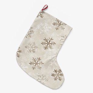 Organic Tan Cream Christmas Snowflakes Large Christmas Stocking