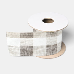 Organic Tan Cream Plaid Stripes Rustic Christmas Satin Ribbon