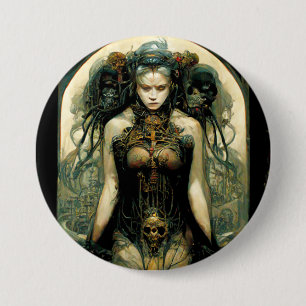 Organic Tech Woman Fantasy Sci-Fi 3 Inch Round Button