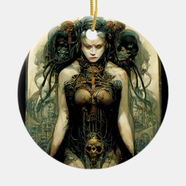 Organic Tech Woman Fantasy Sci-Fi Ceramic Ornament (Front)