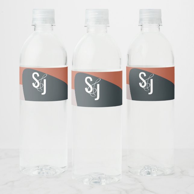 Organic Terracotta Blue Blush Wedding Water Bottle Label (Bottles)