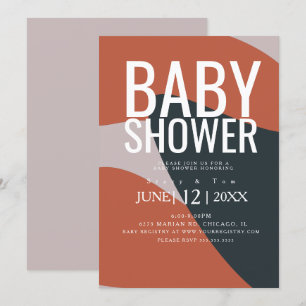 Organic Terracotta Blue Typography Baby Shower Invitation