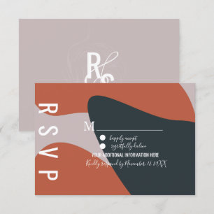 Organic Terracotta Blue Wedding RSVP Invitation
