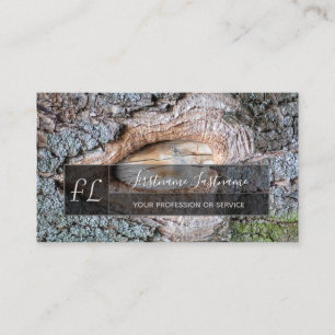 Organic tree bark surface gray rectangle monogram business card
