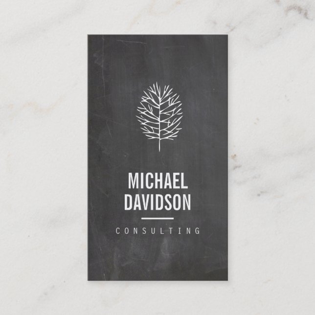 Organic Tree Sketch on Chalkboard Business Card (Front)