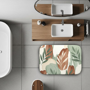 Organic Watercolor Sage Green and Oat Milk Botanic Bath Mat