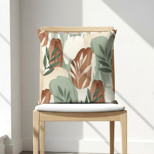 Organic Watercolor Sage Green and Oat Milk Botanic Throw Pillow