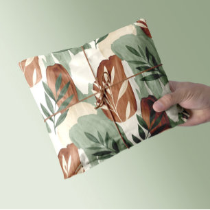 Organic Watercolor Sage Green and Oat Milk Botanic Wrapping Paper Sheet