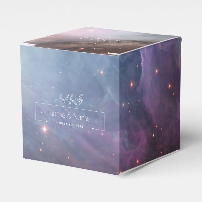 Organic white favor retro orion nebula EDITABLE Favor Box (Front Side)
