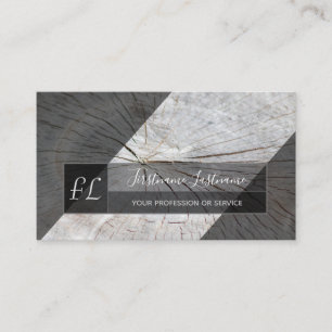 Organic wooden tree disc grey triangle monogram bu business card